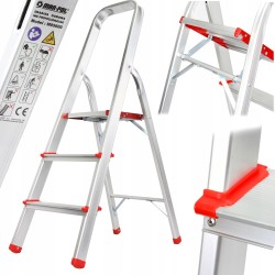 Scala Singola | a 3 Piani | Portata Max 150 kg | 39x10x116,5 cm | Lunghezza Scalino 8,5 cm | Pieghevole | Gradini Antiscivolo | Archetto di Sicurezza | in Alluminio